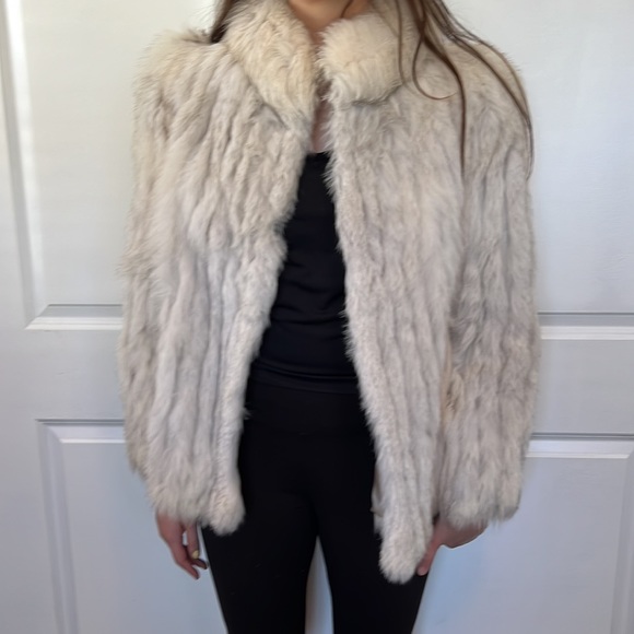 Vintage 80s light grey off white FOX stripe jacket L - Picture 3 of 11